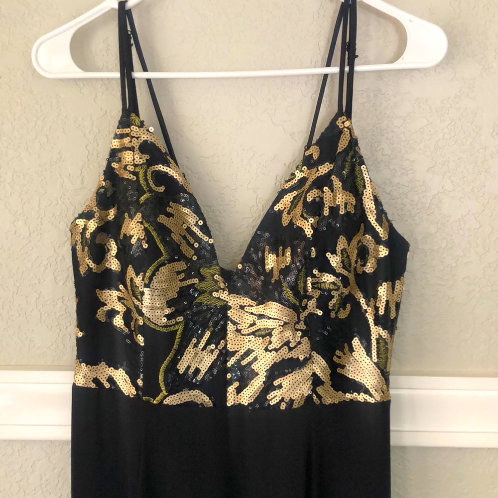 Social Code black formal dress with gold sequins